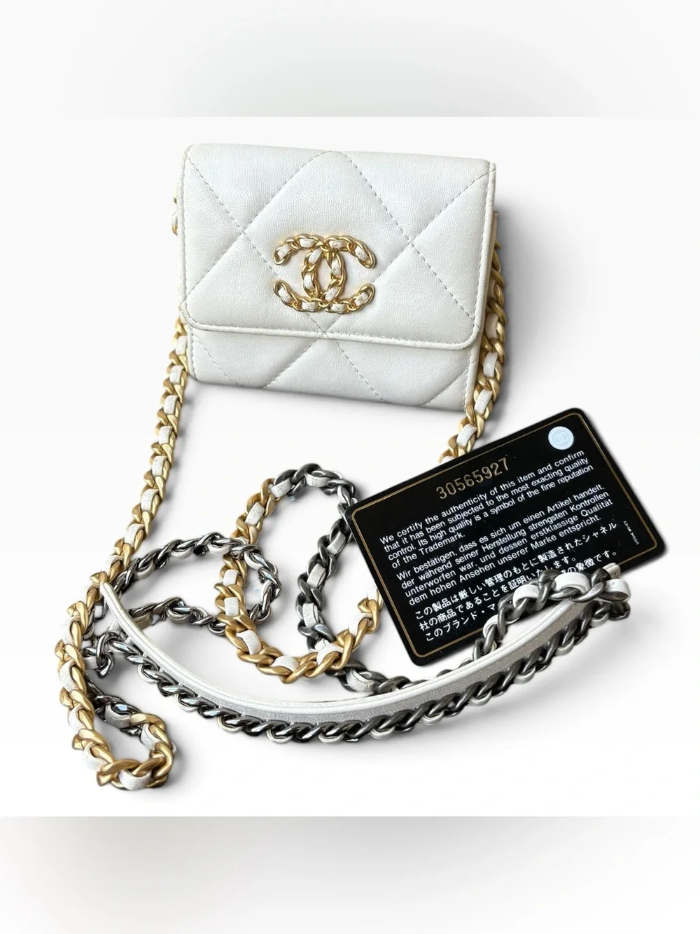 CHANEL 19 O-Coin Purse White Chain Crossbody